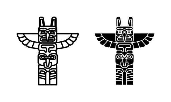Native American Totem Pole Icon Set in Black and White