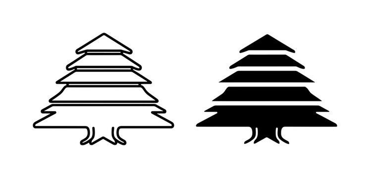 Lebanon Cedar Tree Icon Set in Black and Outline Style
