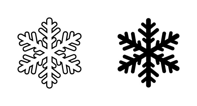 Minimalist Snowflake Outline and Solid Black Vector Icons