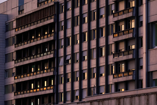 Modern Residential Building Facade at Sunset