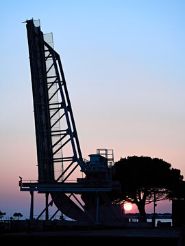 Industrial Drawbridge Silhouette at Sunset
