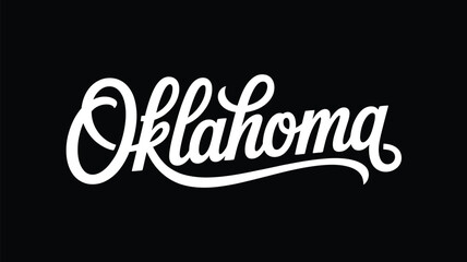 oklahoma handwritten script typography logo with elegant white lettering on black background modern minimal calligraphy style design for usa state branding concept clean vector style  © VectorCraze