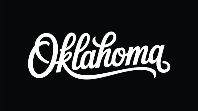 oklahoma handwritten script typography logo with elegant white lettering on black background modern minimal calligraphy style design for usa state branding concept clean vector style 