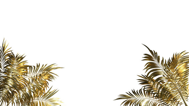 animated Tropical Palm Leaves - gold - 3D rendering on transparent background