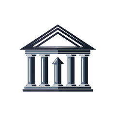 Obraz premium Icon of a building with columns and an upward arrow.