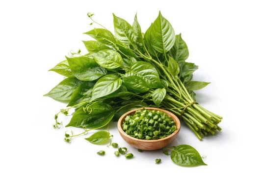 White background featuring gurmar, a local vegetable variety
