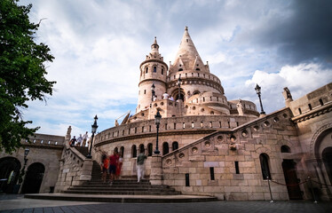 Fototapeta premium Fisherman's Bastion In Budapest Against Clouds On The Sky
