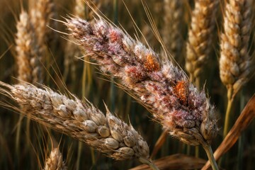 Fototapeta premium Cereal ear blight on wheat caused by fungal infection Fusarium poae