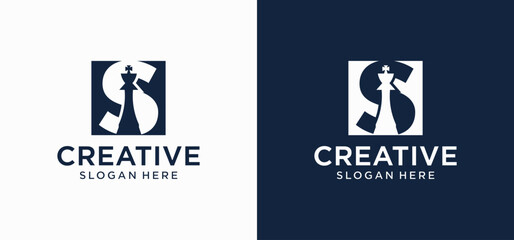 Creative Chess Strategy Logo with Geometric King and Tactical Style initial S © kingmakerz