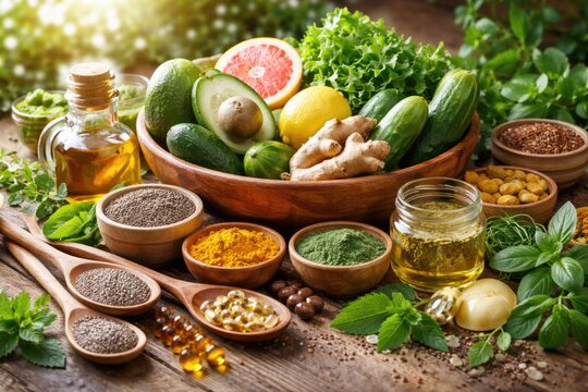 Collection of wholesome natural ingredients for effective weight loss resolutions