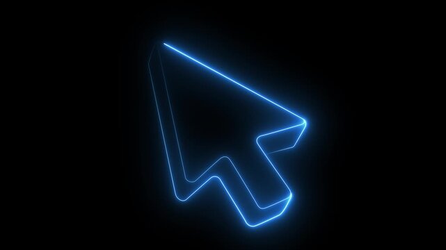 Transparent neon cursor animation on black background, computer pointer for graphic design and user interface elements