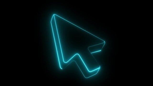 Transparent neon cursor animation on black background, computer pointer for graphic design and user interface elements
