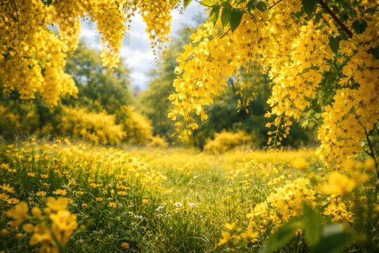 Bright summer bloom of Dok Koon flowers in a lush field