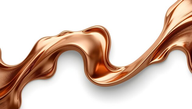 A close-up view of a flowing copper liquid with a smooth, shiny surface against a white background