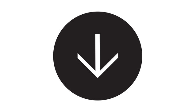 Black circle with white downward arrow negative direction downward direction geometric minimalist contrast graphics isolated navigation decrease download interface component movement