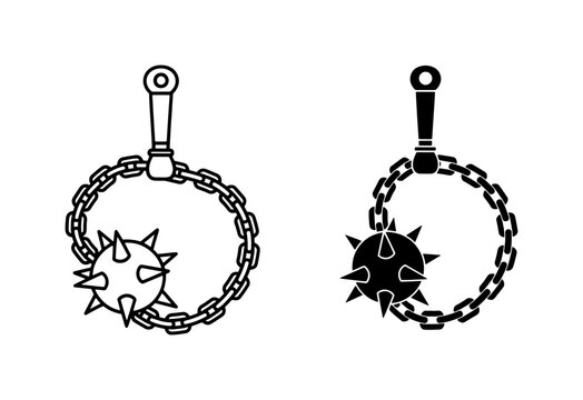 Medieval Flail Weapon Icon Set with Spiked Ball and Chain