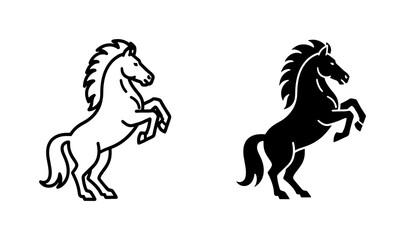 Fototapeta premium Rearing Horse Silhouette and Outline Vector Set