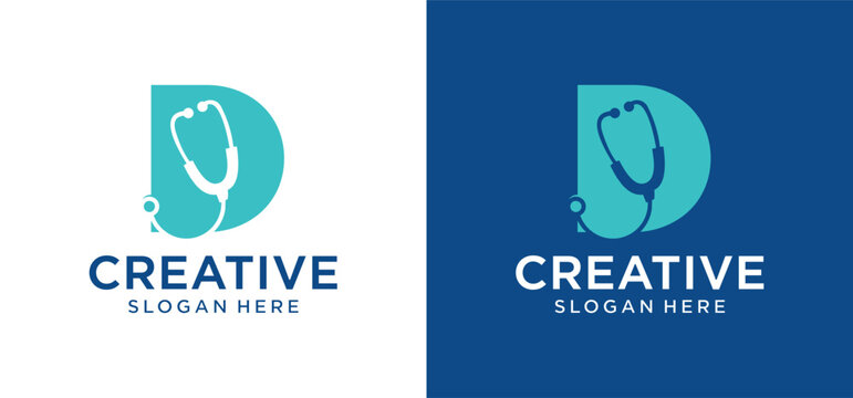 Creative D Monogram Healthcare Emblem with Cross and Wellness Symbol