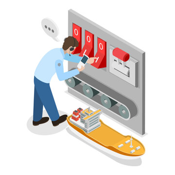 3D Isometric Flat Vector Illustration of Marine Transportation and Logistics, Abstract Sea Transport Professions.. Item 1