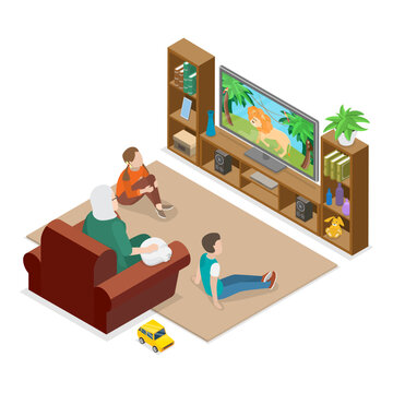 3D Isometric Flat Vector Illustration of Happy Family Having Fun, Warm Moments, Making Precious Memories Together. Item 2