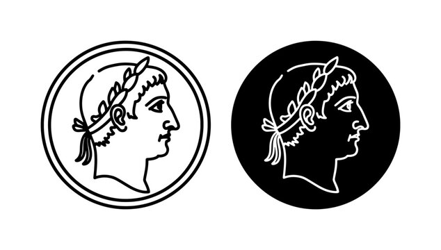 Roman Emperor Profile Icon Set with Laurel Wreath