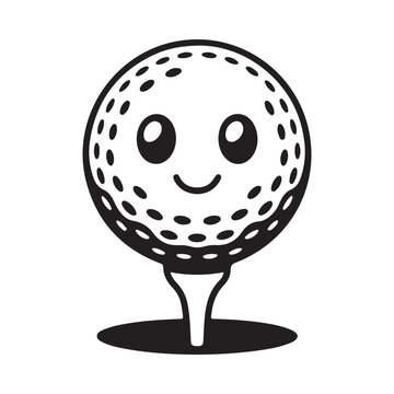 Cute kawaii golf ball character on tee
