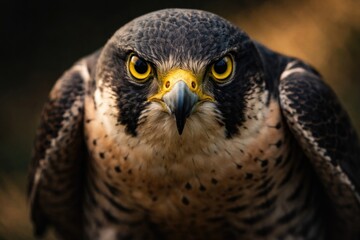 Obraz premium Close up of a wild falcon with intense yellow eyes hunting