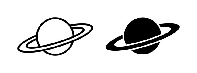 Saturn Planet Icon Set in Outline and Solid Black Style © Abu