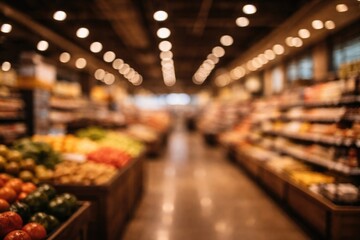 Fototapeta na wymiar out of focus grocery store interior with ambient lighting background