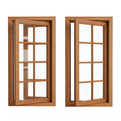 Obraz premium Two traditional wooden double-hung windows with divided panes and dark frames Transparent Background, png.