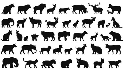 Fototapeta premium Mammals silhouettes showcasing a wide variety of wildlife species are organized in a grid format to provide a comprehensive visual library for graphic designers.