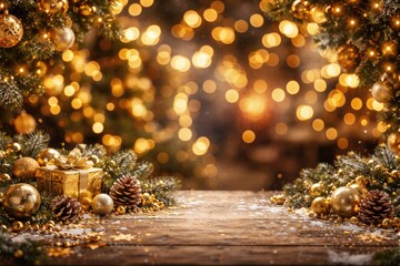 Fototapeta premium Festive New Year holiday scene featuring copy space and a blurred background