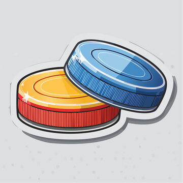 Two colorful pucks for air hockey or shuffleboard