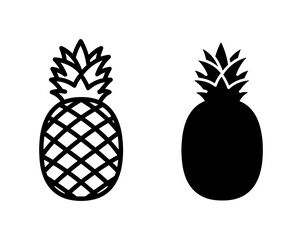 Pineapple fruit silhouette and outline vector icons © Farzana