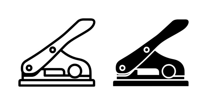 Hole puncher icon set for office stationery and paper document