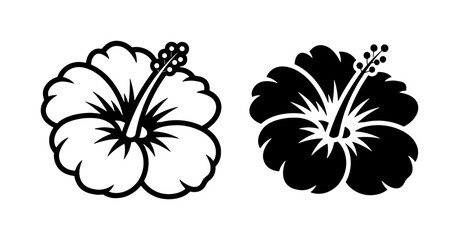 Hibiscus Flower Black Silhouette and Outline Vector Set © Farzana