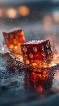 Orange rubik's cube floating in water with splashes and light reflections floating cube water splashes