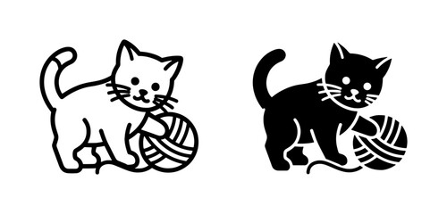 Fototapeta premium Cute kitten playing with yarn ball vector icons
