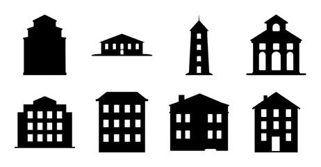 Fototapeta premium Silhouettes of diverse buildings showcase architectural variety in stark black and white