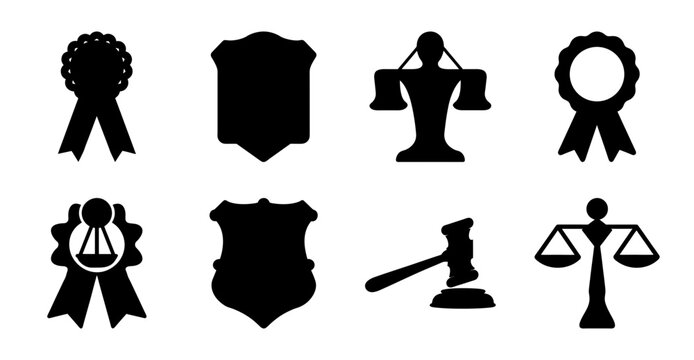 Silhouette Collection of Law and Justice Icons in Vector Format Isolated