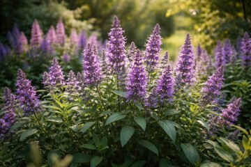 Obraz premium Lively Purple Sage Plants Flowering Among Rich Green Foliage in Garden Environment