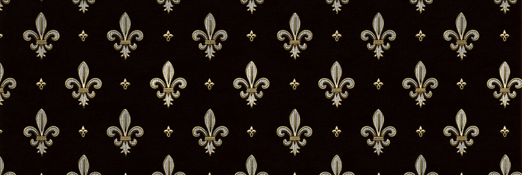 Beautiful background pattern with decorative elements of gray and gold color on a black background for your design. Seamless background for wallpaper, textures