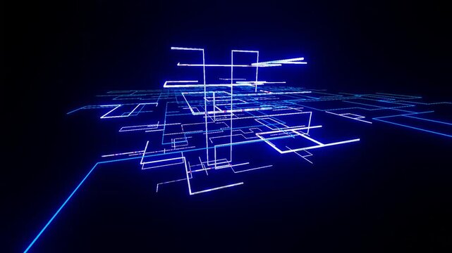 10 seconds stacked pcb traces rotating turning  black background electronic communication animation screensaver 