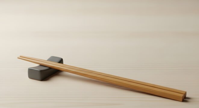Simple Wooden Chopsticks Rested on Natural Wood Surface