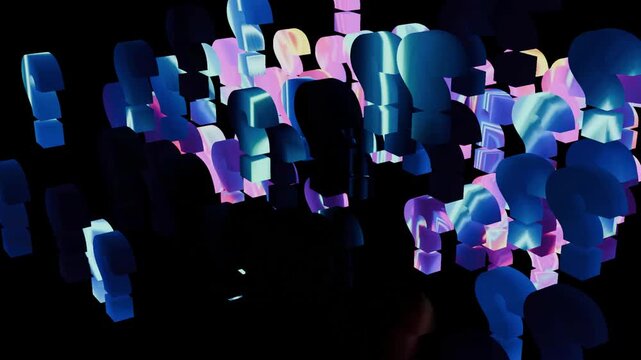 16 seconds bunch group question marks jumping up down excitedly animation motions graphics screensaver visualiser HD video 