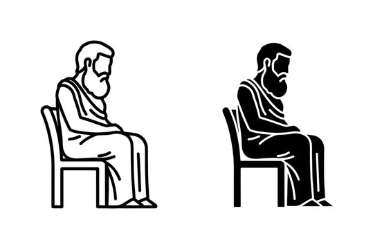 Ancient Greek Philosopher Sitting on Chair Icon Set