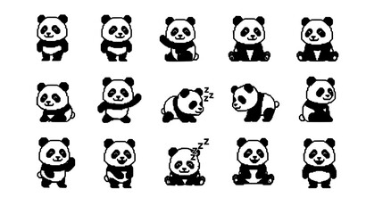 8 bit panda pixel collection with cute animal game assets and cross stitch vector set © sobuj