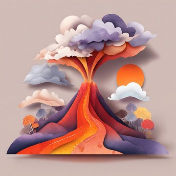 Vibrant Volcanic Landscape with Colorful Clouds and Lava Flow