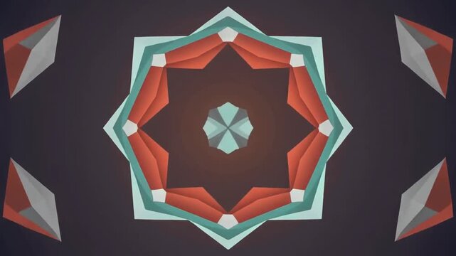 Symmetrical abstract geometric design featuring faceted shapes and a central star on a gradient background