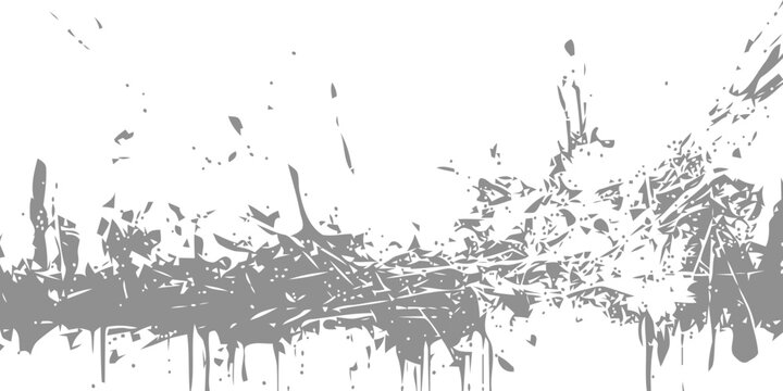 Abstract energetic particle burst and debris texture in grey on white background for dynamic graphic design and high impact digital art compositions needing a sense of movement or fragmentation